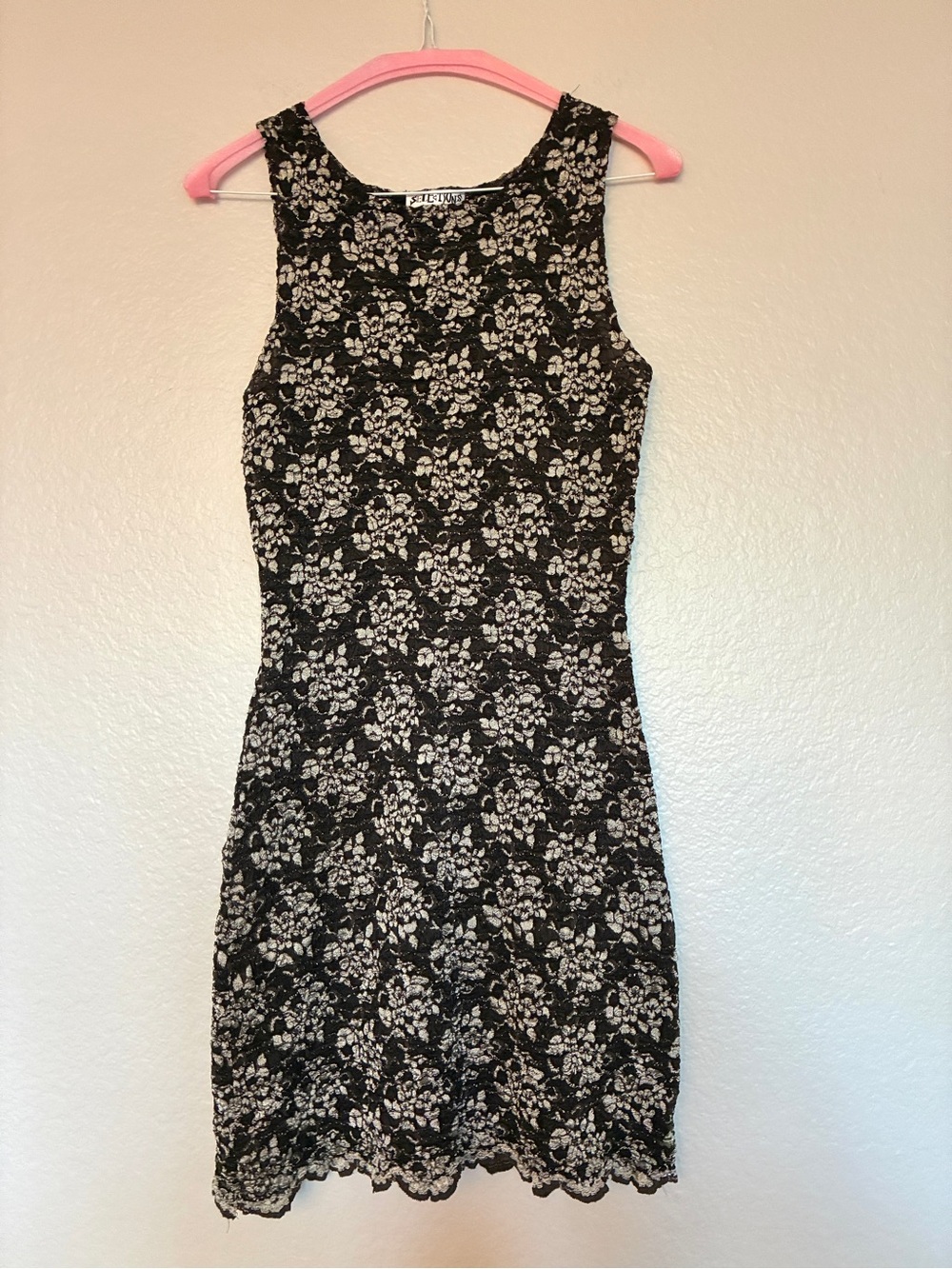 VTG Selections Sleeveless Brown White Gold Floral Lace Semi-Sheer Dress Y2K Chic